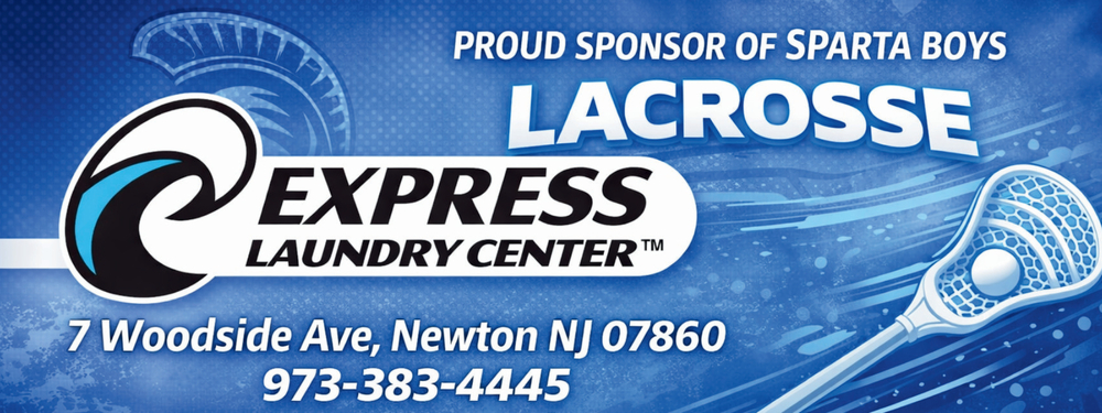 Express Laundry Center sponsorship banner, proud sponsor of Sparta Boys Lacrosse
