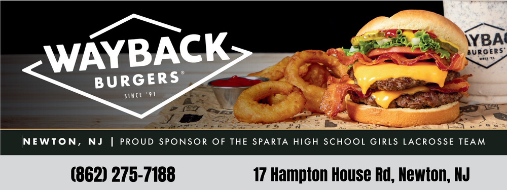 Wayback Burgers sponsorship banner, proud sponsor of the Sparta High School girls lacrosse team