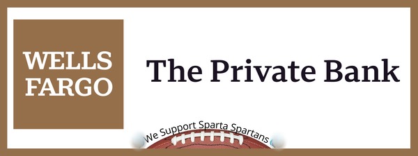 Wells Fargo The Private Bank sponsorship banner supporting Sparta Spartans